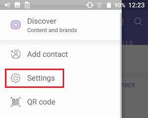 Settings Tab in Viber on Android Phone
