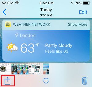 Share Option in Photos App on iPhone