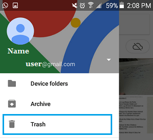 Trash Option in Google Photos App on Android Phone