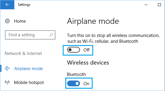 Turn OFF Airplane Mode in Windows 10