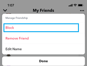 Block Contact on Snapchat