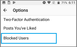 Blocked Users Settings Option on Instagram