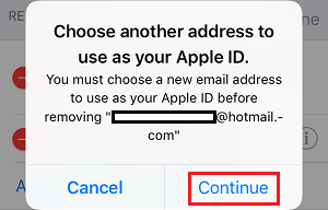 Choose Another Address to Use as Apple ID Pop-up on iPhone