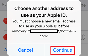 Wählen Sie eine andere Adresse als Apple ID-Popup auf dem Telefon