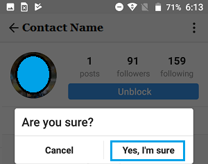 Confirm to Block Contact On Instagram