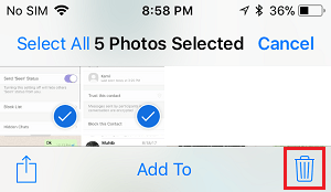 Delete Option in iPhone Photos App