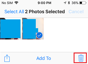 Delete Option in iPhone Photos App