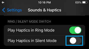 Disable Play Haptics in Silent Mode Option on iPhone