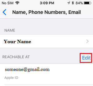  upravit možnost e-mailu Apple ID na iPhone