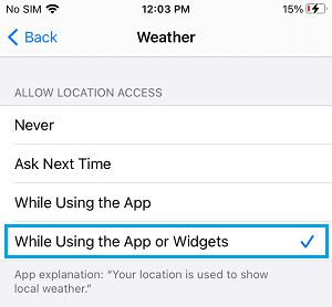 Enable Location Access For Weather App and Widget