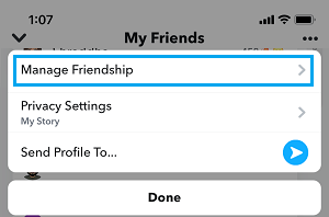 Manage Friendship Option in Snapchat