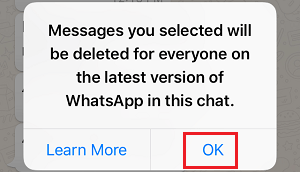 Confirm to Delete Message in WhatsApp