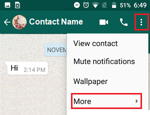 3-Dot Icon and More Tab in WhatsApp on Android Phone