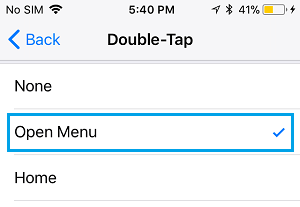 Open Menu on Double-Tap Option on iPhone