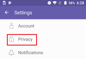 Privacy Tab in Viber on Android Phone