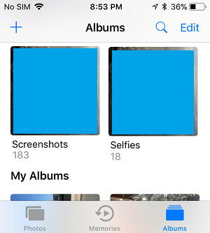 Open Screenshots Folder on iPhone Photos App