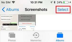 Select Albums Option in iPhone Photos App