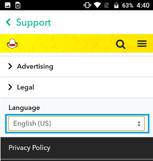 Language Settings Option in Snapchat