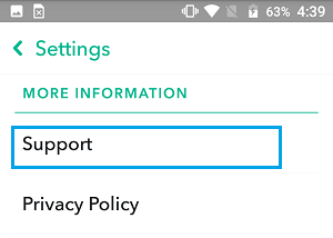 Support Option in Snapchat