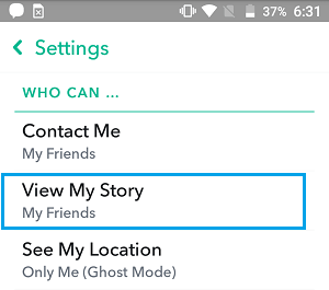 Who Can View My Story Option on Snapchat