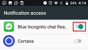 Allow Blue Incognito Chat Reader App Notification Access