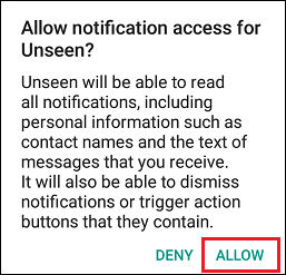 Allow Unseen App Notification Access Confirmation Pop-up