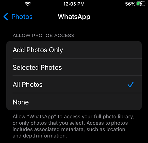 Allow WhatsApp to Access All Photos on iPhone