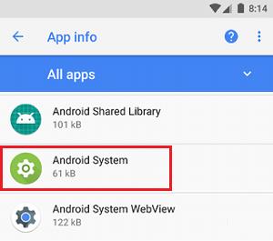 Android System in Notification Settings Screen on Android