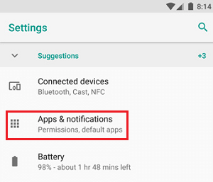 Apps and Notifications Tab on Android