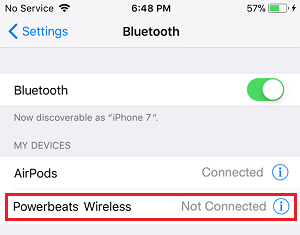 Bluetooth Devices Listed on iPhone