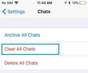 Clear All Chats Option in WhatsApp on iPhone