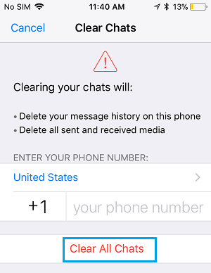 Clear All Chats Option in WhatsApp on iPhone