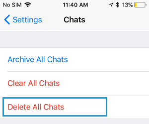 Delete All Chats Option in WhatsApp on iPhone