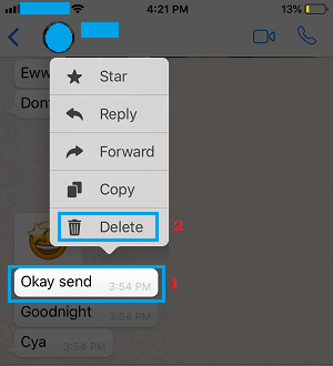 Delete WhatsApp Message Option on iPhone