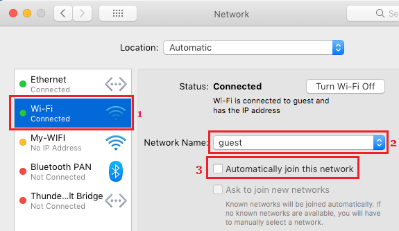 Disable Automatically Join Network Option on Mac