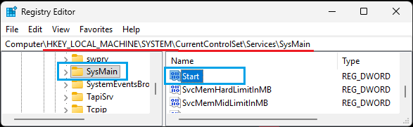 SysMain Folder In Windows Registry