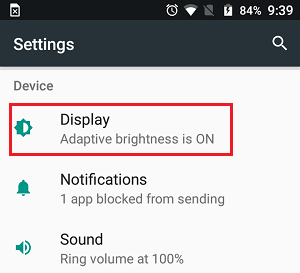 Display Settings Option on Android Phone
