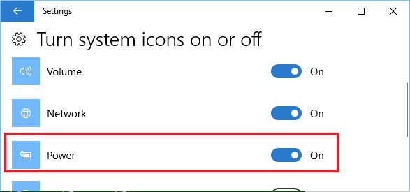Enable Power Icon on Taskbar in Windows 10