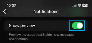 Enable Show Preview Option in WhatsApp