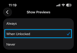 Enable Show Previews When Unlocked Option on iPhone