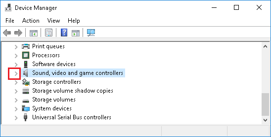 Sound, Video and Game Controllers in Device Manager Screen
