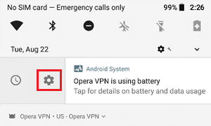 Gear Icon in Notification Side Menu on Android Phone