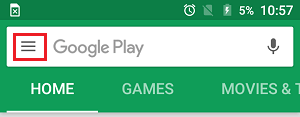 3-line Menu Icon in Google Play Store on Android