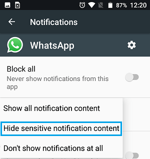 Hide Sensitive Notification Content For WhatsApp Notifications on Android Phone