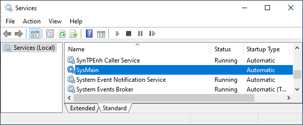 Open Windows SysMain Service