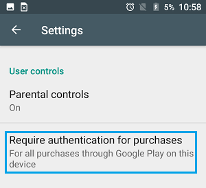 Requite Authentication For Purchases Option in Google Play Store