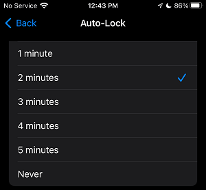 Seleccione el período de bloqueo automático de pantalla en iPhone