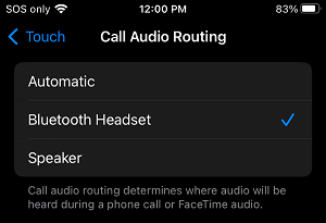 Select Bluetooth Headset As Call Audio Routing Device on iPhone