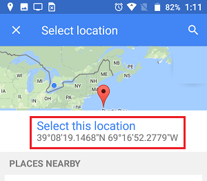 Select This Location to Send Option in Messages App on Android Phone