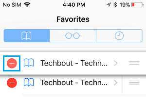 Red Minus Icon in Safari Favorites List